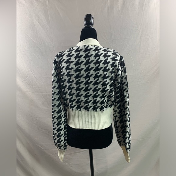 Houndstooth Lantern Sleeve Cardigan Black/White - Picture 9 of 9